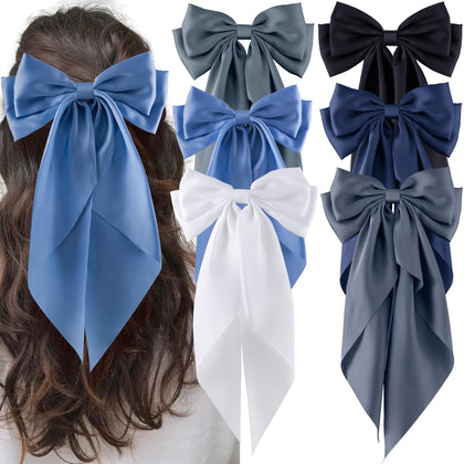 hisial Large Bow Hair Clips set in black, lake blue, grey blue, and white
