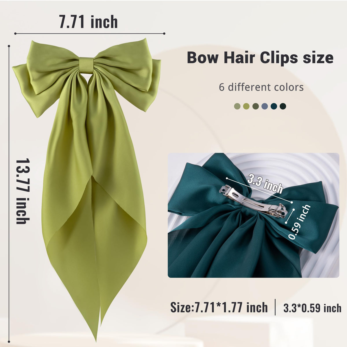 hisial large bow hair clips showing silky satin texture