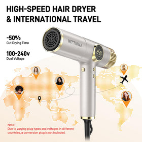 HITTIONA Dual Voltage Hair Dryer with magnetic diffuser attachment