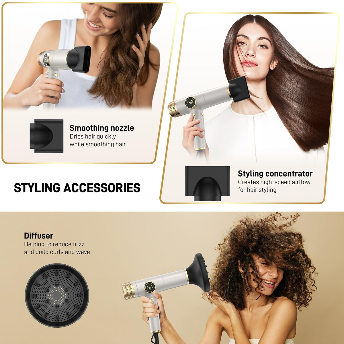 HITTIONA Infrared Ionic Hair Dryer side view showing controls