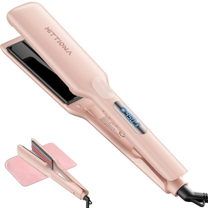 HITTIONA Wide Ceramic Hair Straightener pink front view
