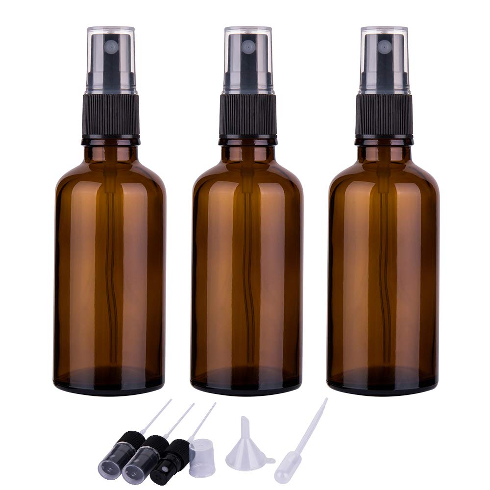 hmaimas 2oz Amber Glass Spray Bottles front view with accessories