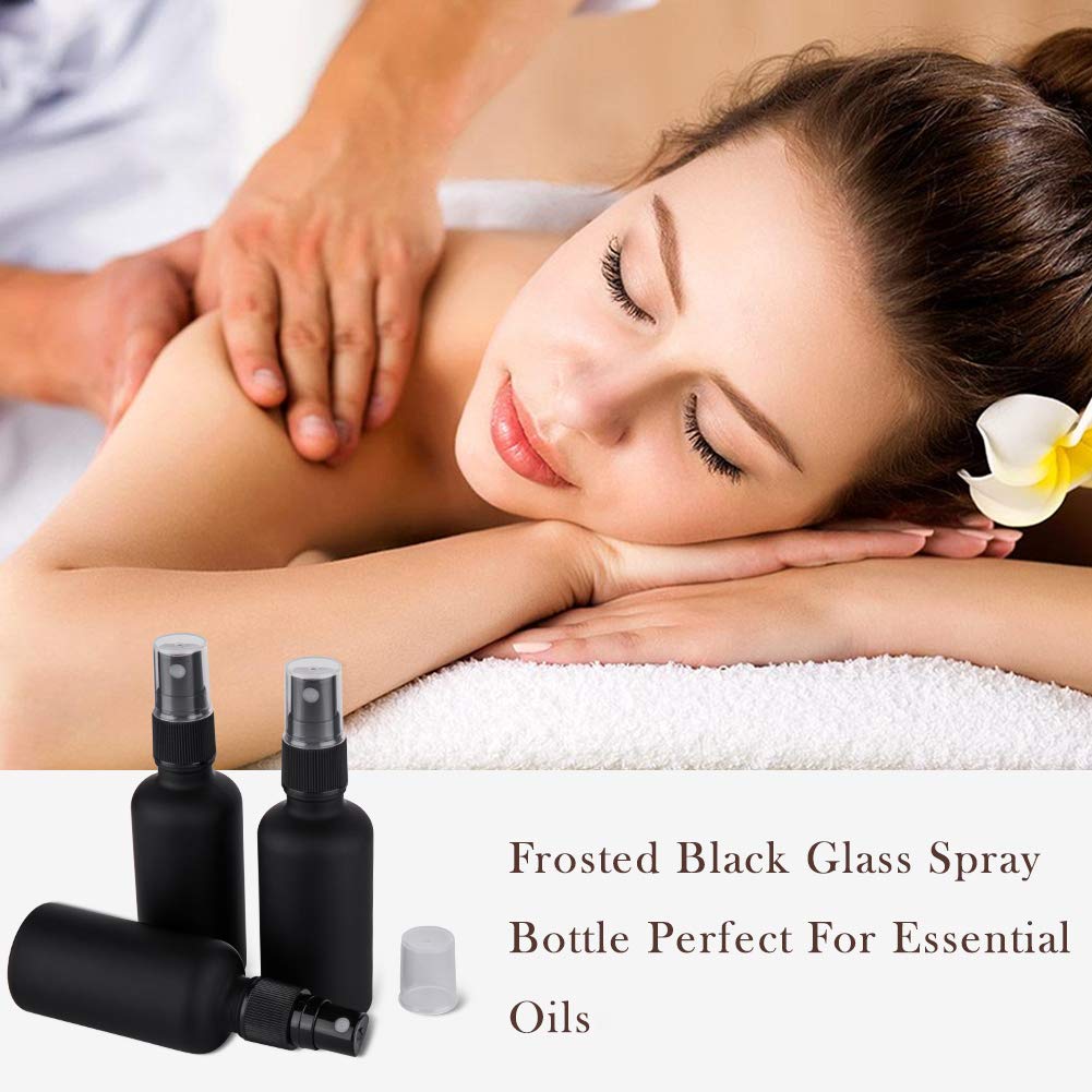 hmaimas 2oz frosted black glass spray bottle with labels