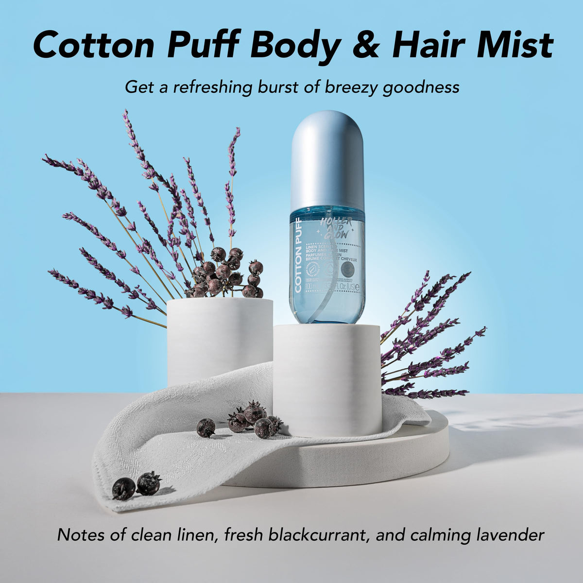Holler & Glow Body & Hair Mist being sprayed