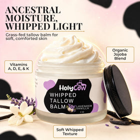HolyCow Beef Tallow Body Butter 2 Oz Lavender Vanilla jar with lid