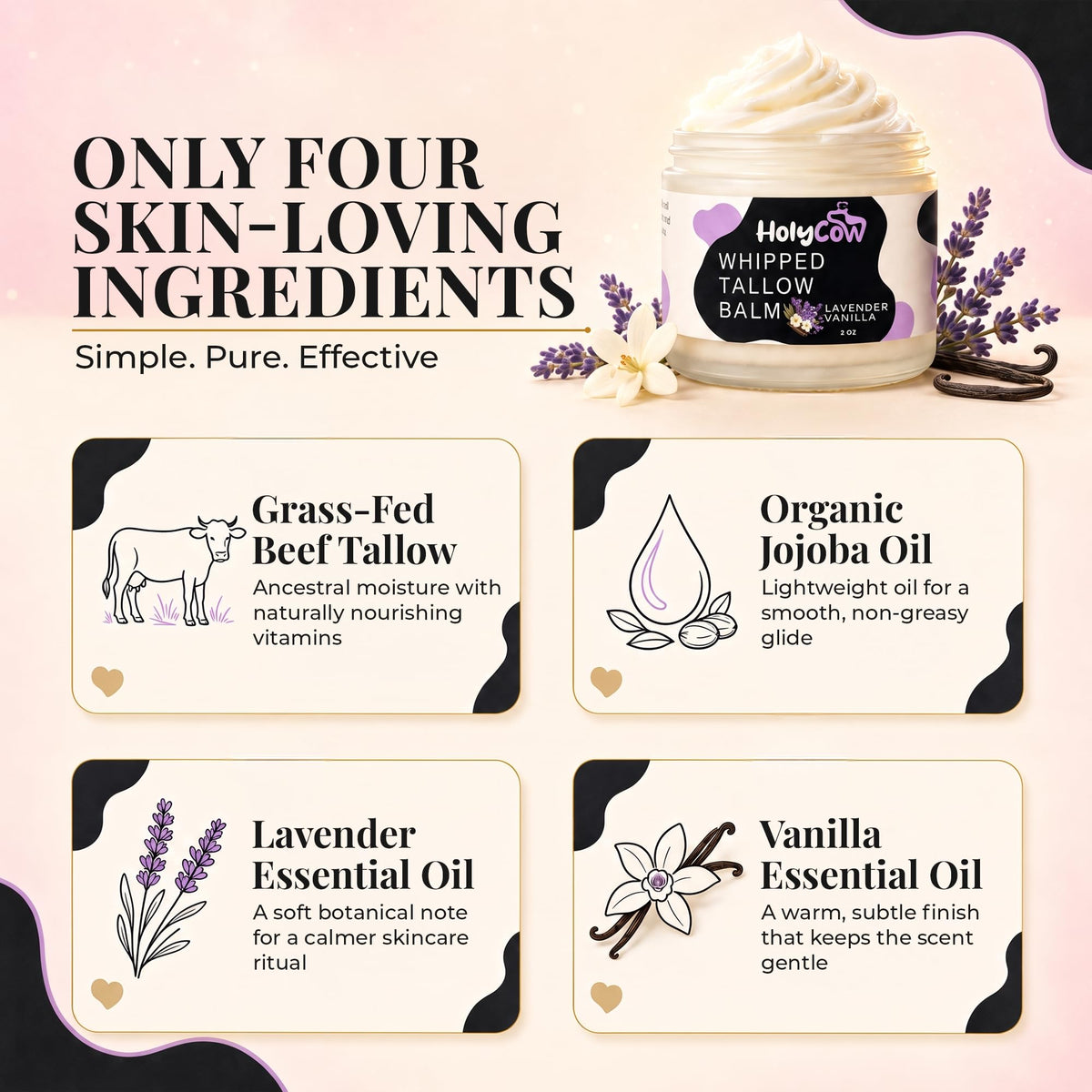 HolyCow Beef Tallow Body Butter 2 Oz Lavender Vanilla whipped texture close-up