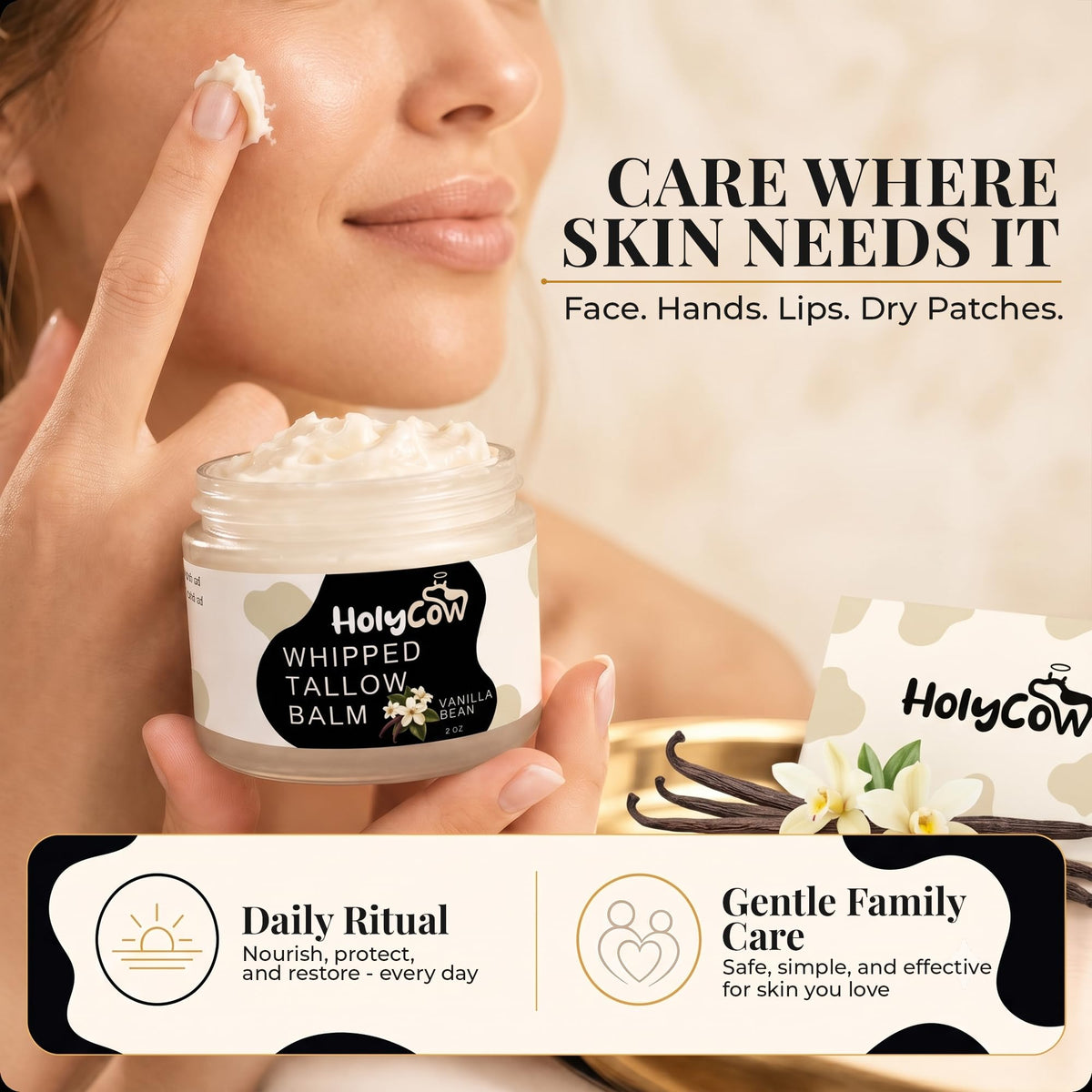 HolyCow Beef Tallow Moisturiser in lifestyle setting