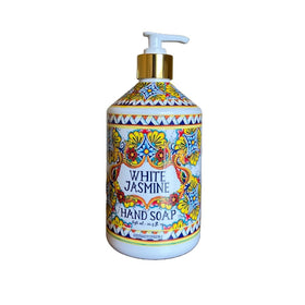 Home & Body Company Hand Soap set of 4 on a bathroom shelf