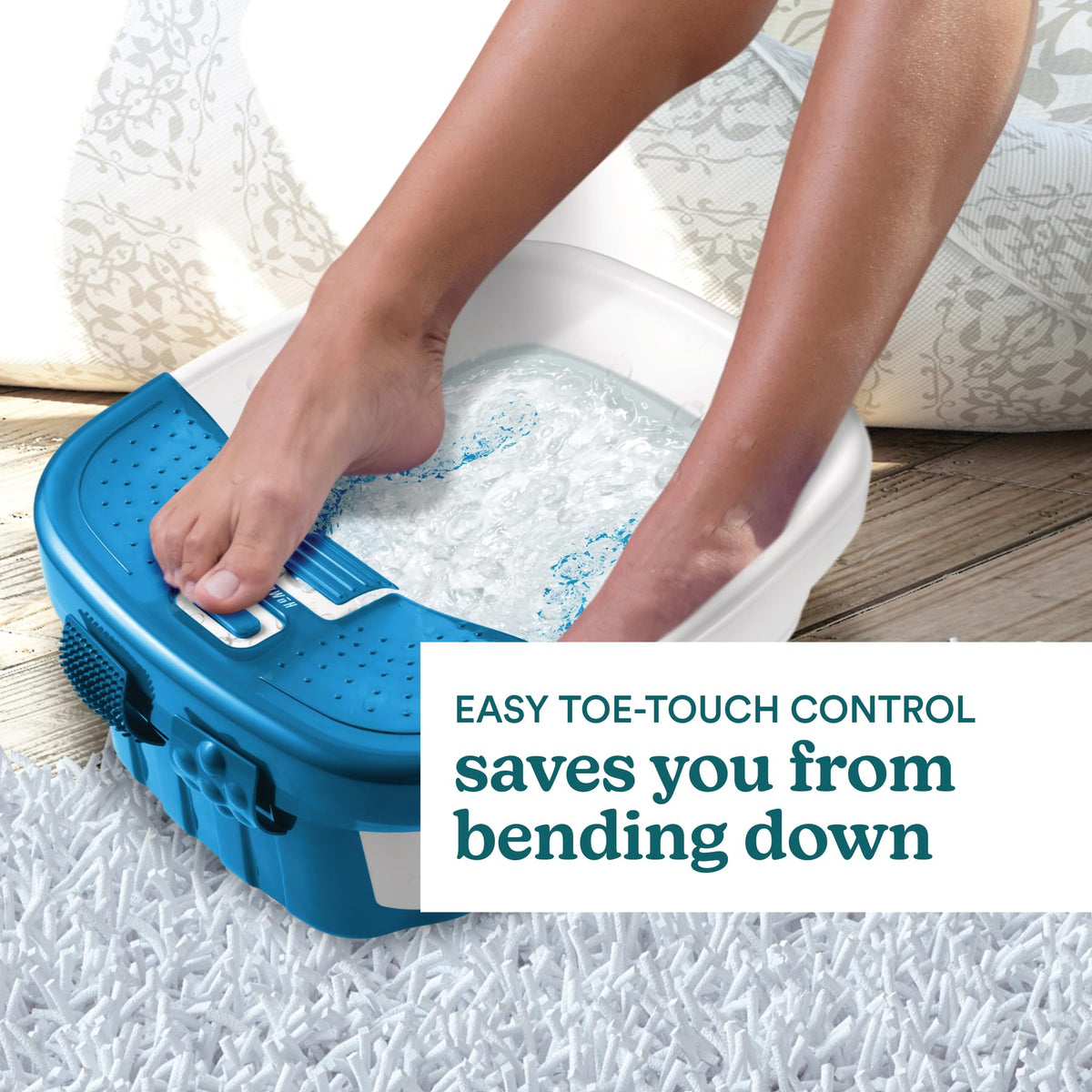 Homedics Bubble Bliss Deluxe Foot Spa side view with storage clips