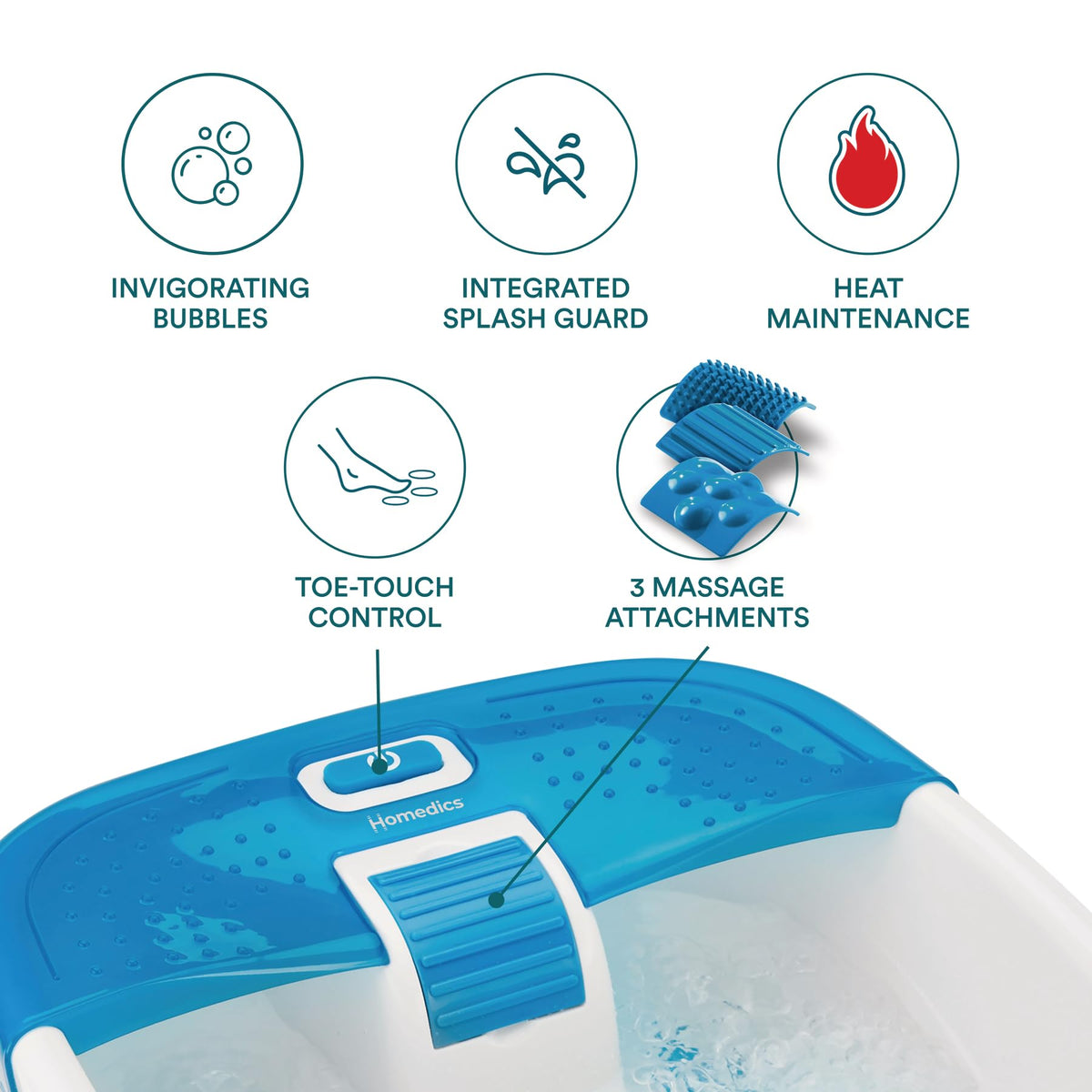 Homedics Bubble Bliss Deluxe Foot Spa toe-touch control close-up