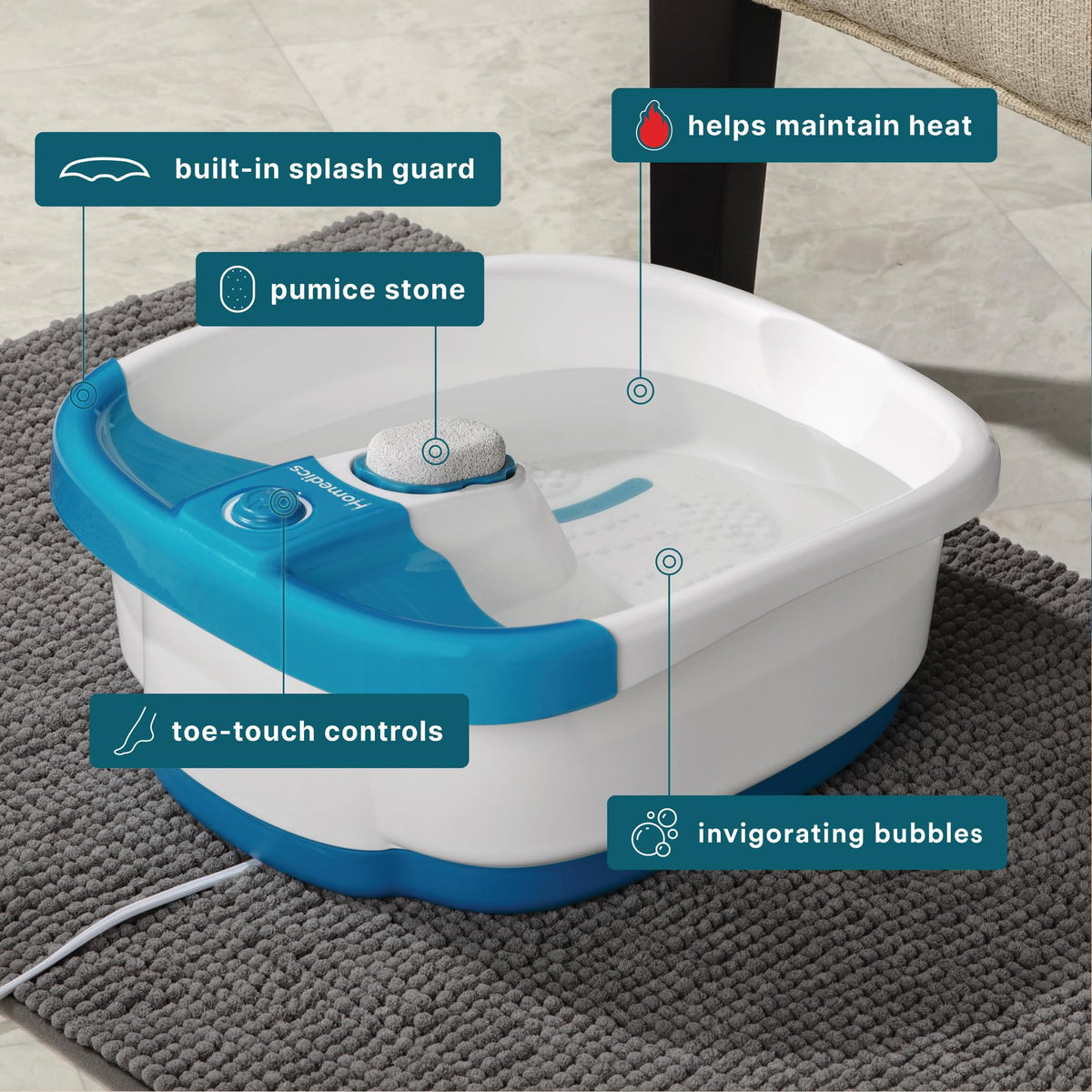 Homedics Bubble Mate Foot Spa massage jets in action