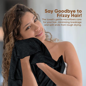 HOMEXCEL Microfiber Hair Towels 5PK displayed in a salon setting