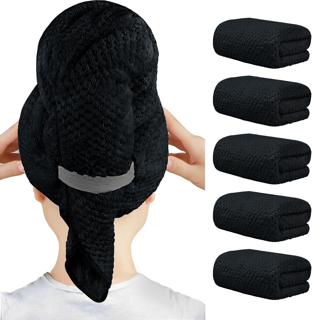 HOMEXCEL Microfiber Hair Towels 5PK front view in soft texture