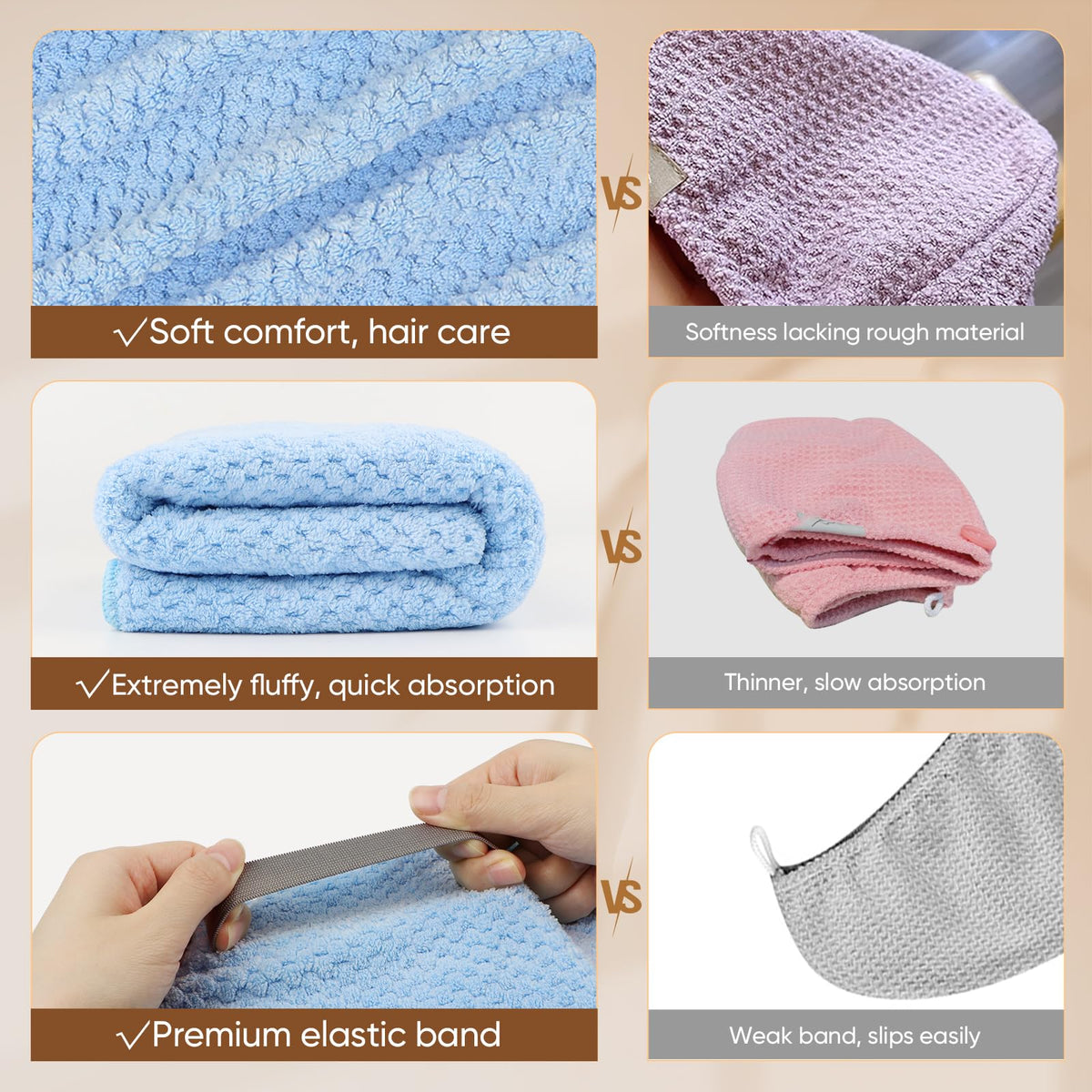 HOMEXCEL Microfiber Hair Towels 5PK packaging
