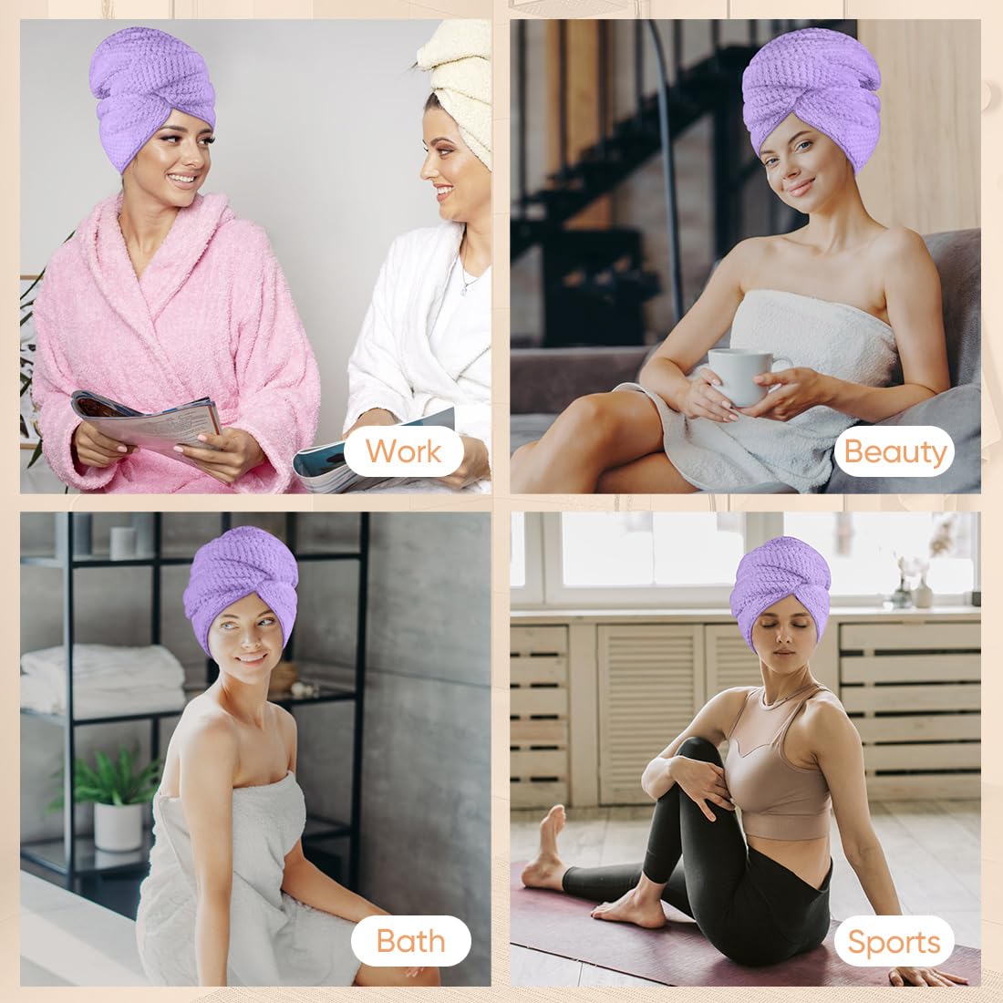 HOMEXCEL Microfiber Hair Towels folded neatly in a travel bag
