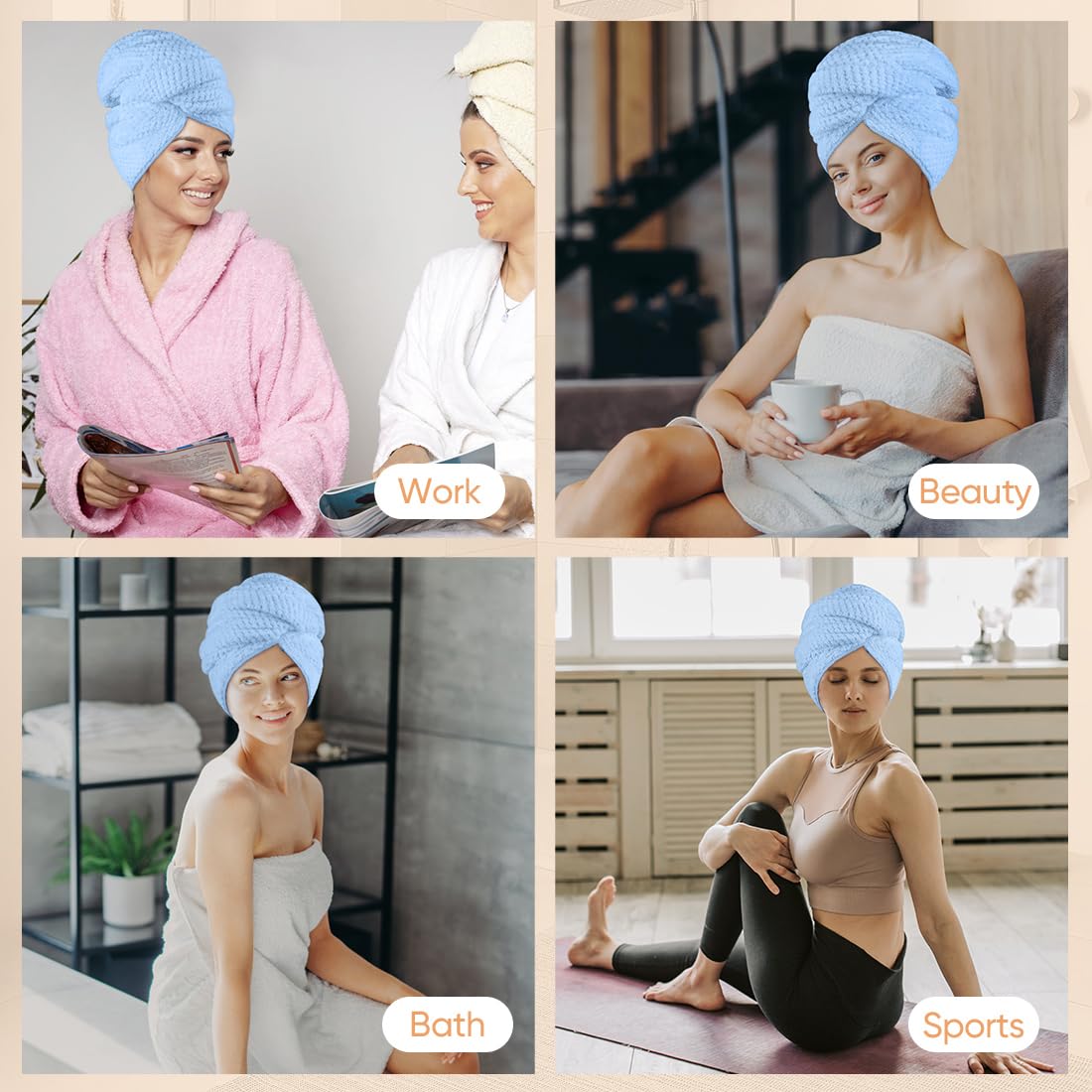 HOMEXCEL Microfiber Hair Towels in use after shower
