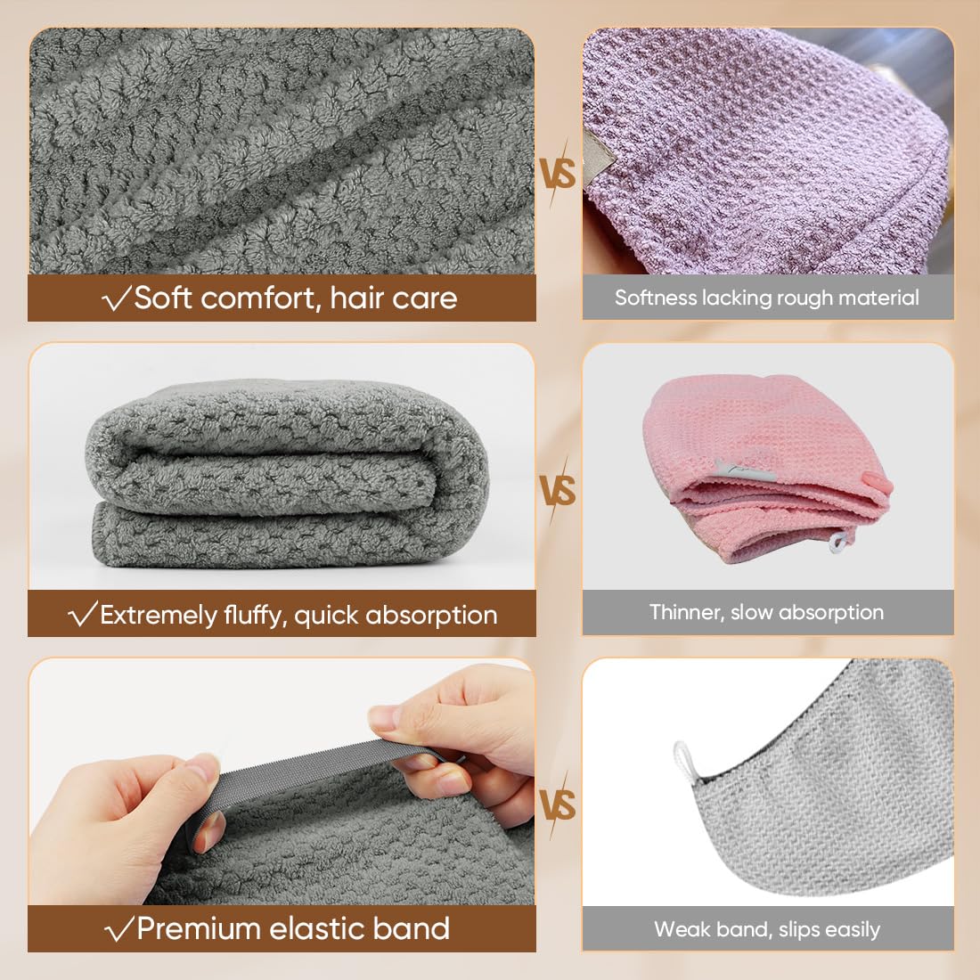 HOMEXCEL Microfiber Hair Towels lightweight design