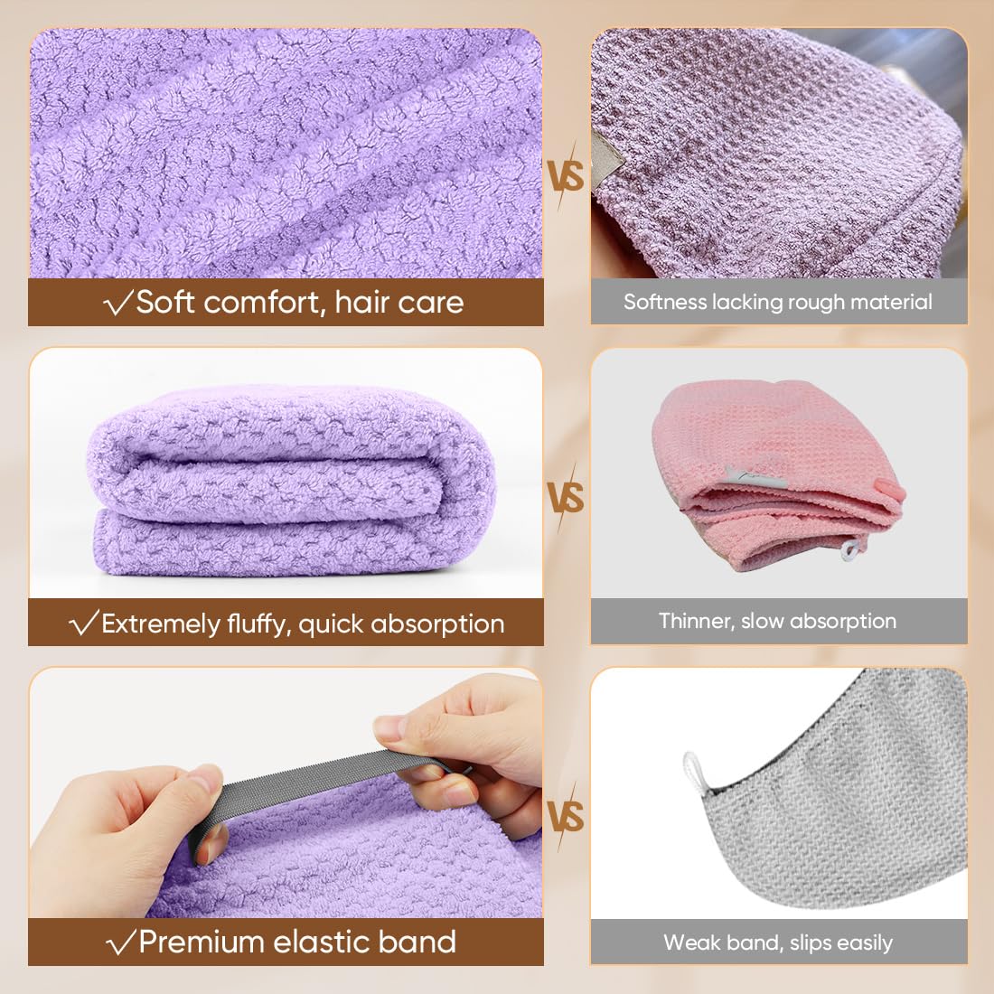 HOMEXCEL Microfiber Hair Towels stacked showing all three colours
