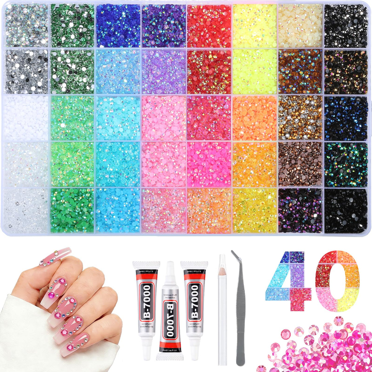 Homsoil 4mm resin rhinestones kit with 40 colours and glue