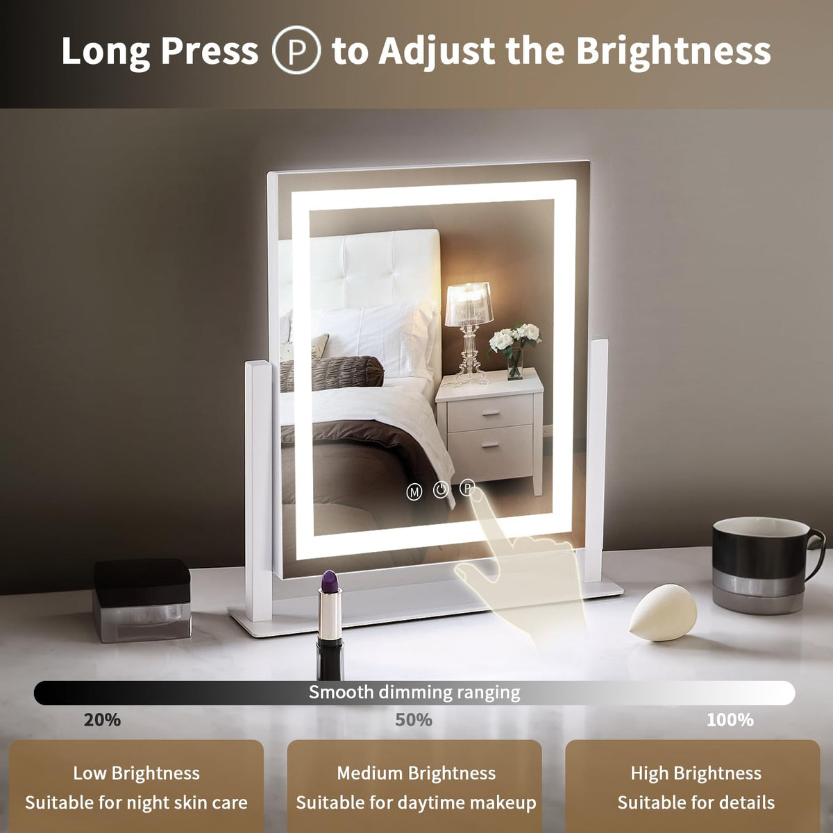 homtang Lighted Makeup Mirror with smart touch control buttons