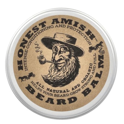 Honest Amish Beard Balm 2 Ounce Tin front view with natural ingredients