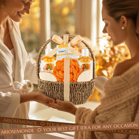 Honey & Almond scent products in the gift basket