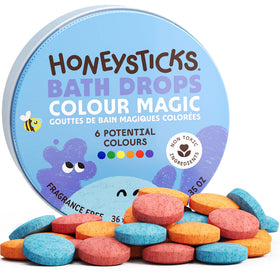 Honeysticks Bath Color Tablets for Kids in a reusable tin