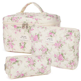 honitty Floral Makeup Bag Set front view with floral pattern