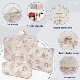 honitty Floral Makeup Bag Set open with cosmetics inside