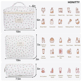honitty Floral Makeup Bag Set showing three different sizes
