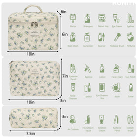 honitty Floral Makeup Bag Set showing three sizes