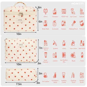 honitty Floral Makeup Bag Set showing three sizes