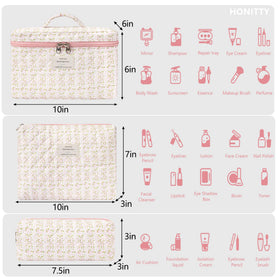 honitty Floral Makeup Bag Set showing three sizes