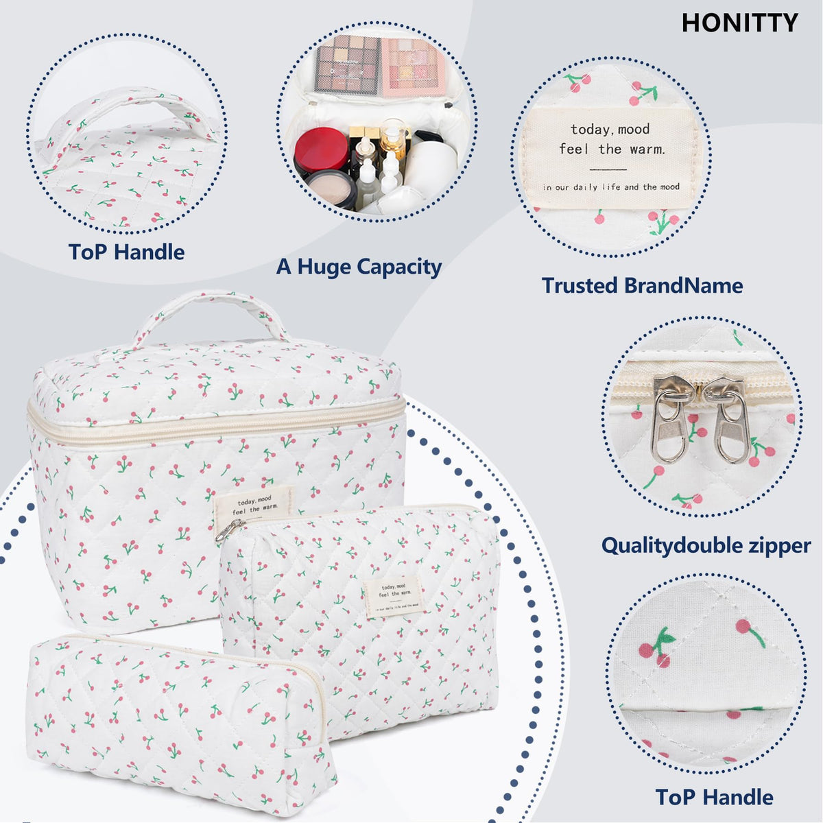honitty Floral Makeup Bag Set side view demonstrating portability