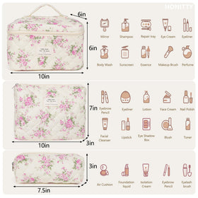 honitty Floral Makeup Bag Set side view showing three sizes