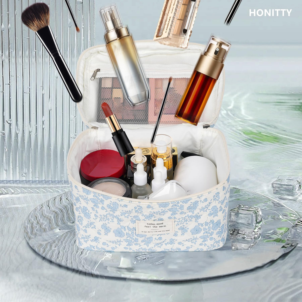 honitty Floral Makeup Bag with upgraded zip detail
