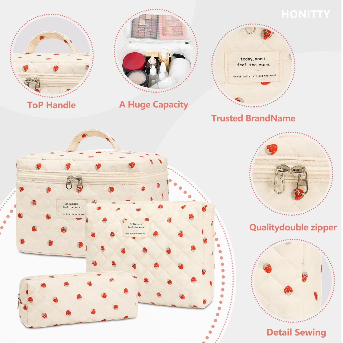 honitty Floral Quilted Bag open with cosmetics inside