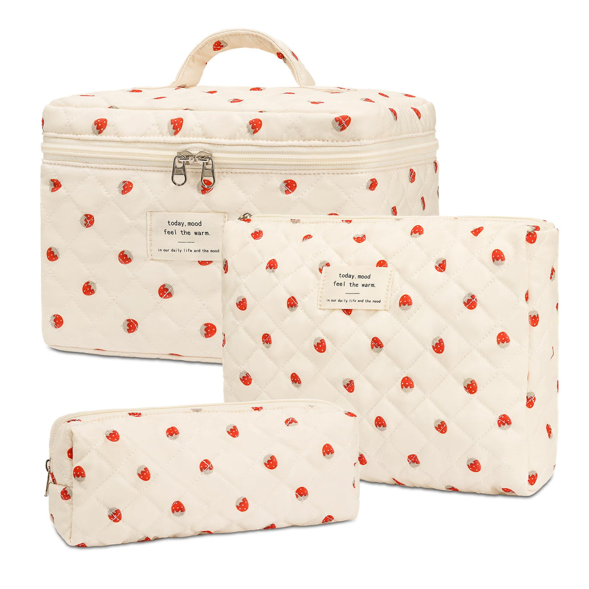 honitty Floral Quilted Makeup Bag Set front view with floral design