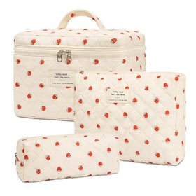 honitty Floral Quilted Makeup Bag Set front view with floral design