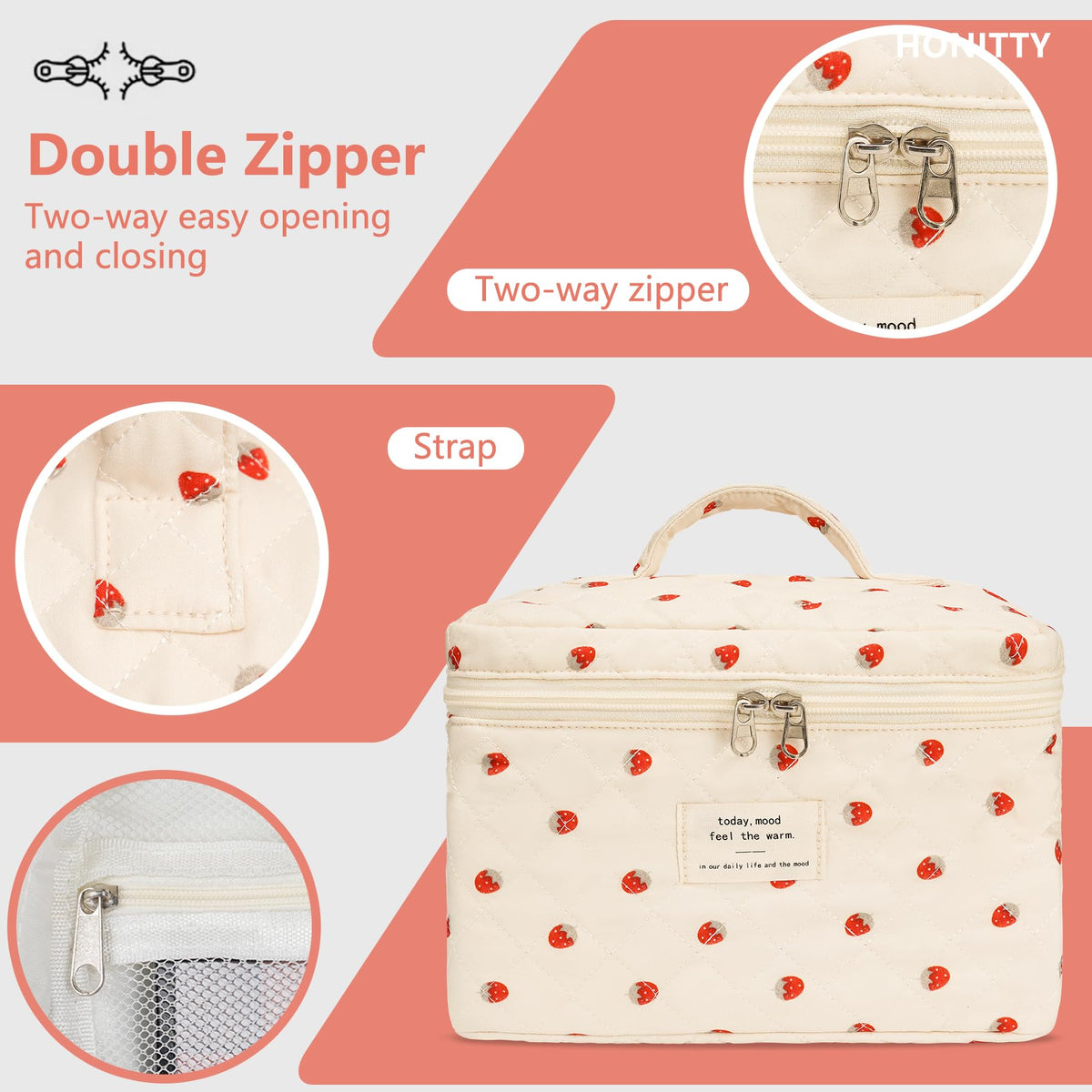 honitty Floral Quilted Makeup Bag Set side view