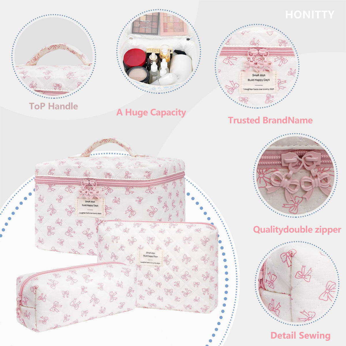 honitty makeup bag set showing interior storage compartments