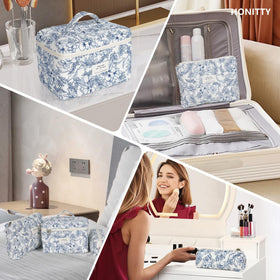 honitty makeup bag set with skincare products inside