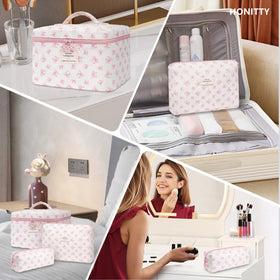 honitty makeup bag set with upgraded zips close-up
