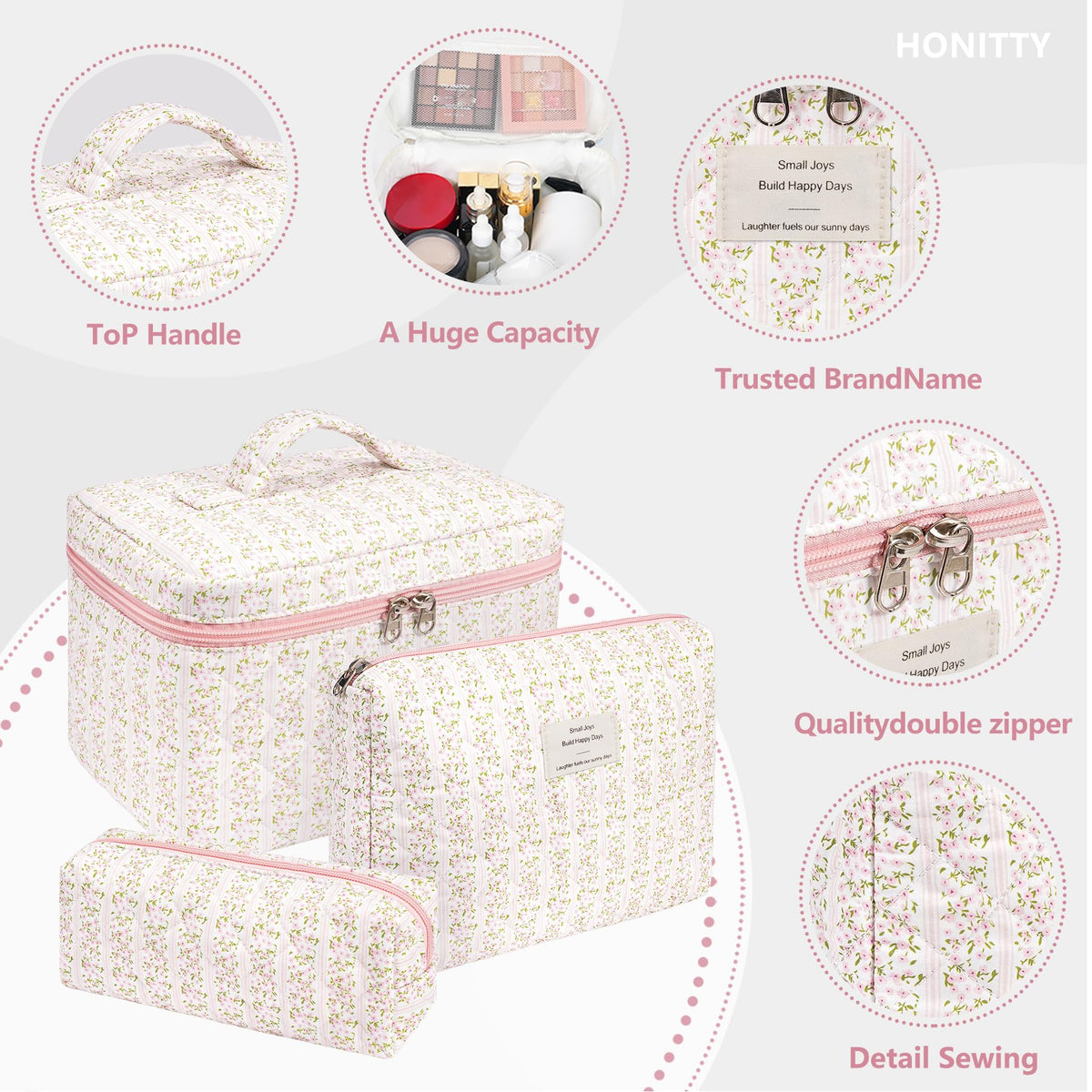 honitty Quilted Cosmetic Bag with floral design