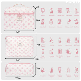 honitty quilted cosmetic bag with floral pattern side view