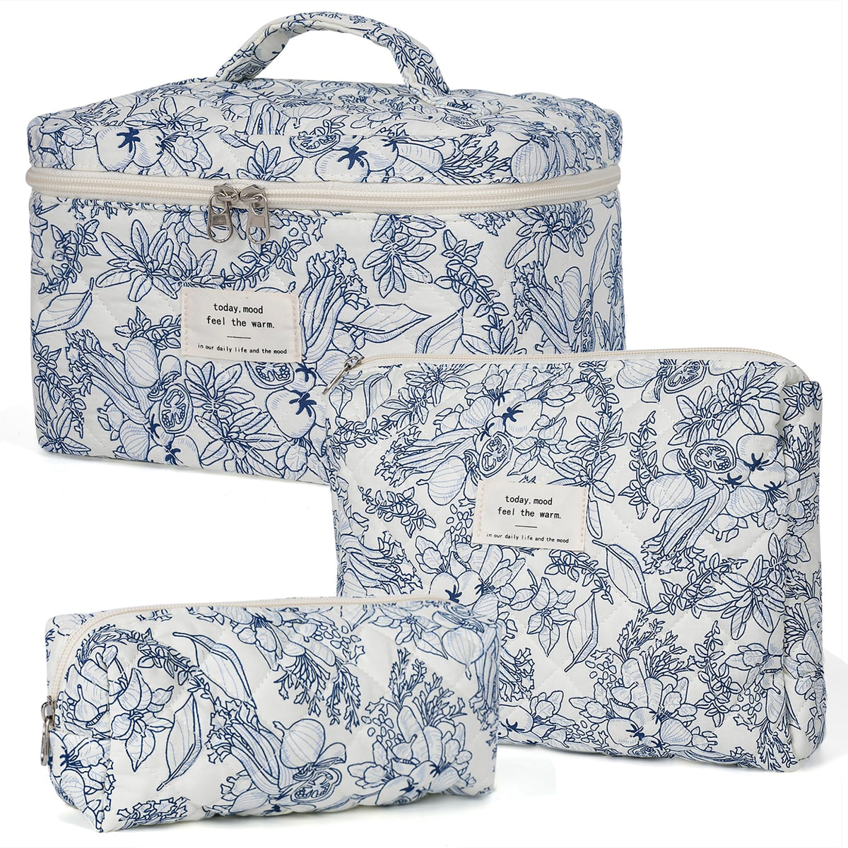 honitty Quilted Floral Makeup Bag Set front view