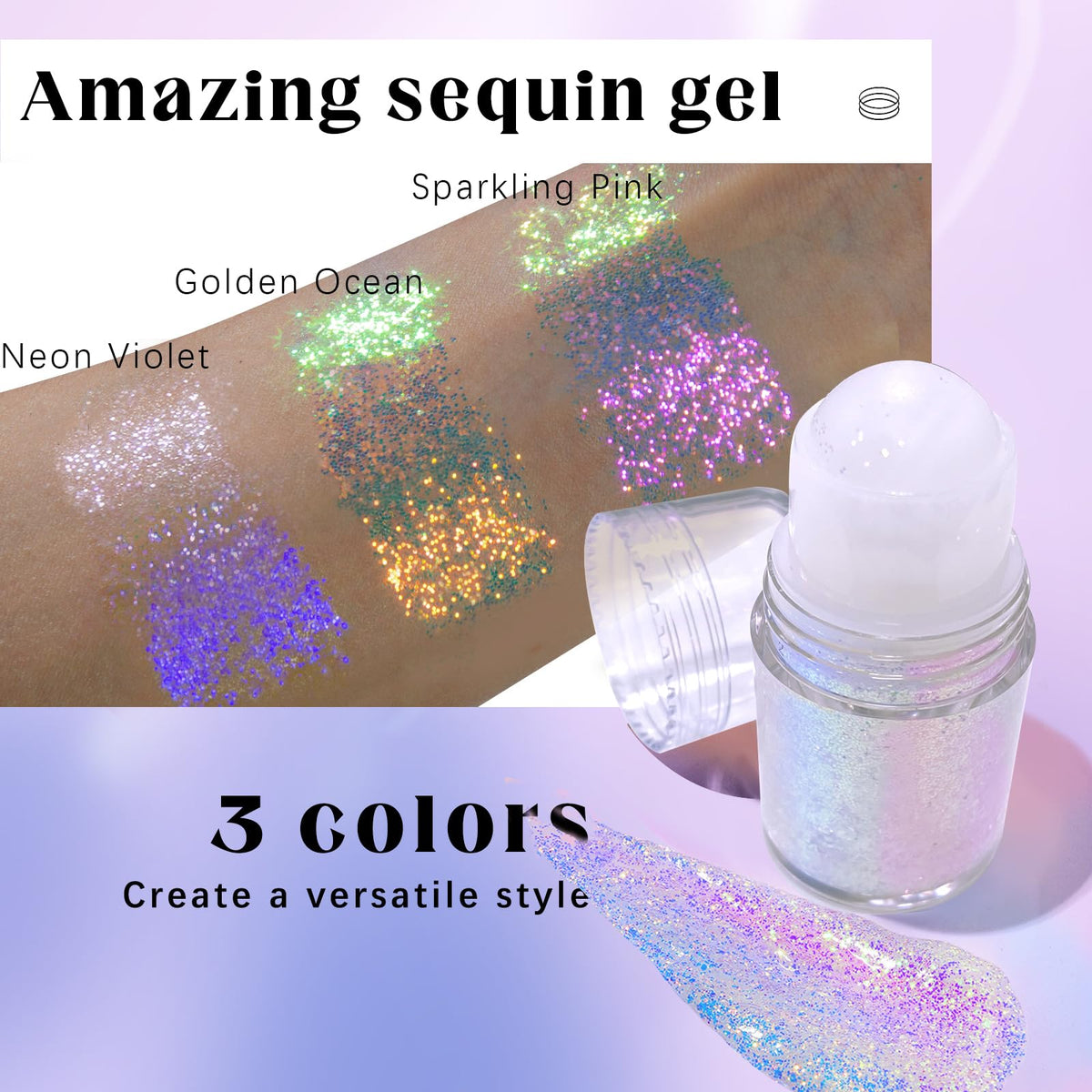 HOSAILY Roll-on Holographic Body Glitter Gel Golden Ocean application on skin