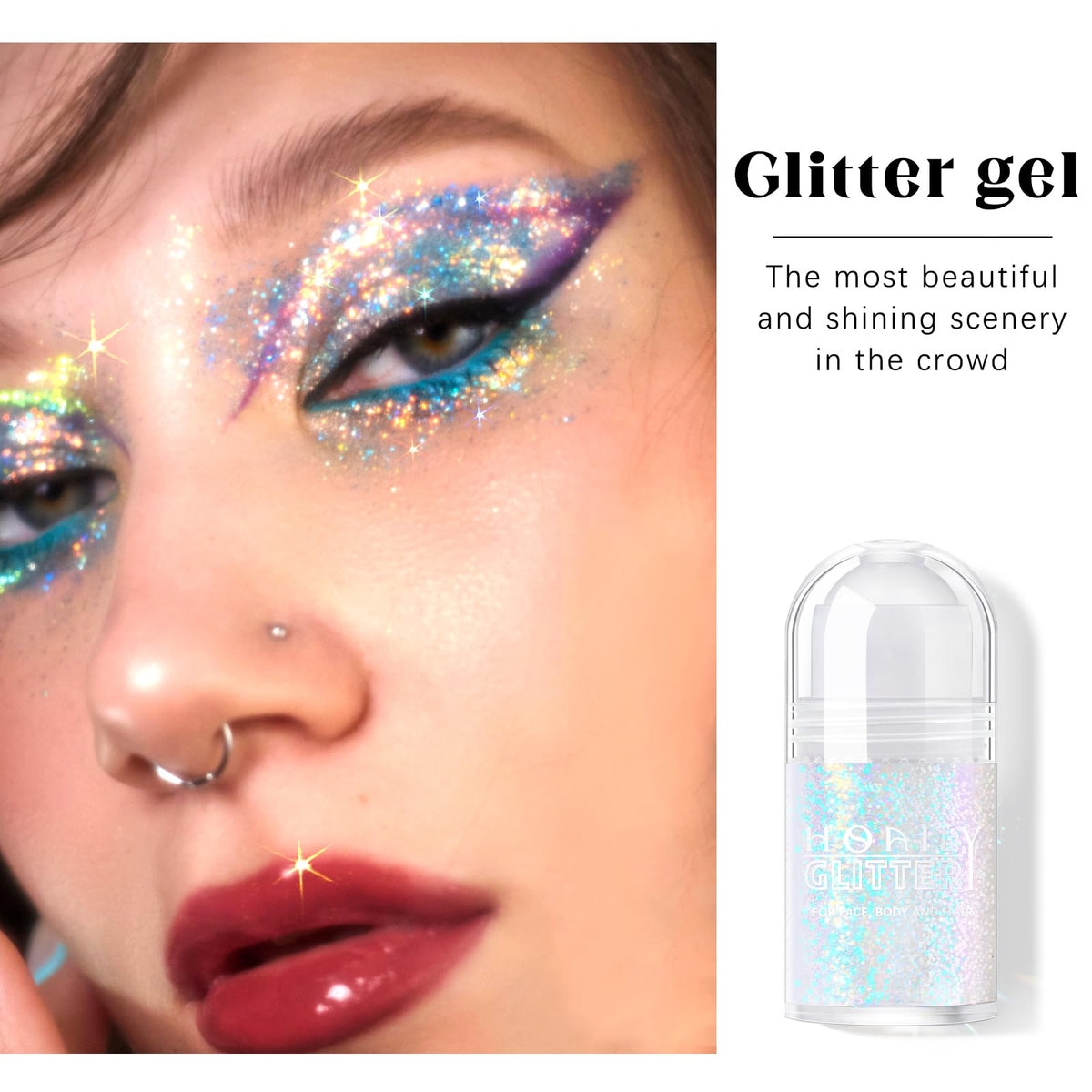 HOSAILY Roll-on Holographic Body Glitter Gel Golden Ocean close-up of rolling ball
