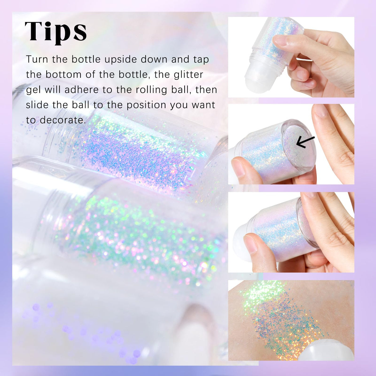 HOSAILY Roll-on Holographic Body Glitter Gel Golden Ocean packaging