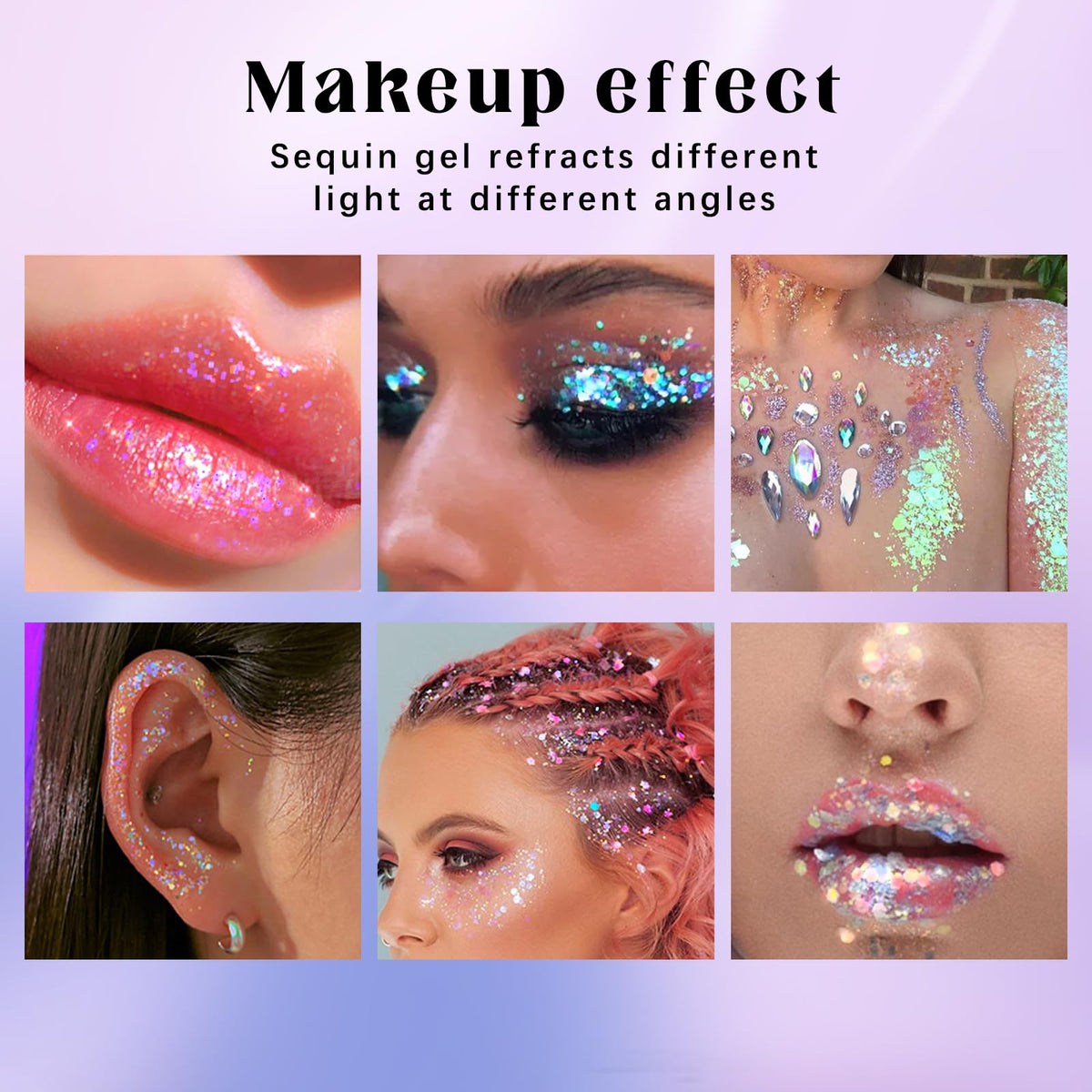 HOSAILY Roll-on Holographic Body Glitter Gel Golden Ocean with different light reflections